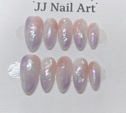 Shinning Colorful Chrome Hand Painted Press On Nails: Custom Shape Reusable Nail Set