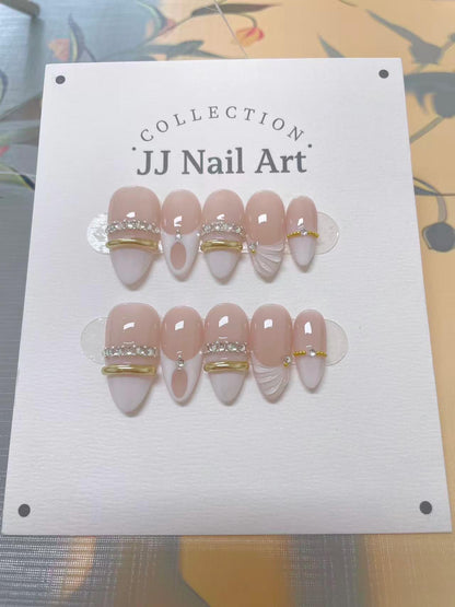 Diamond White French Press On Nails: Custom Shape Reusable Set