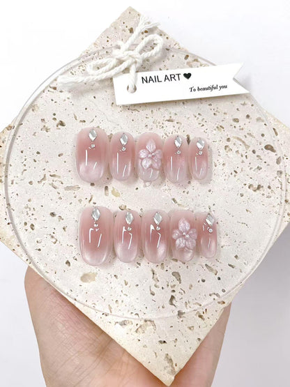 Hand Painted Ombre Cat Eye Press On Nails: Reusable Artist Faux Nails