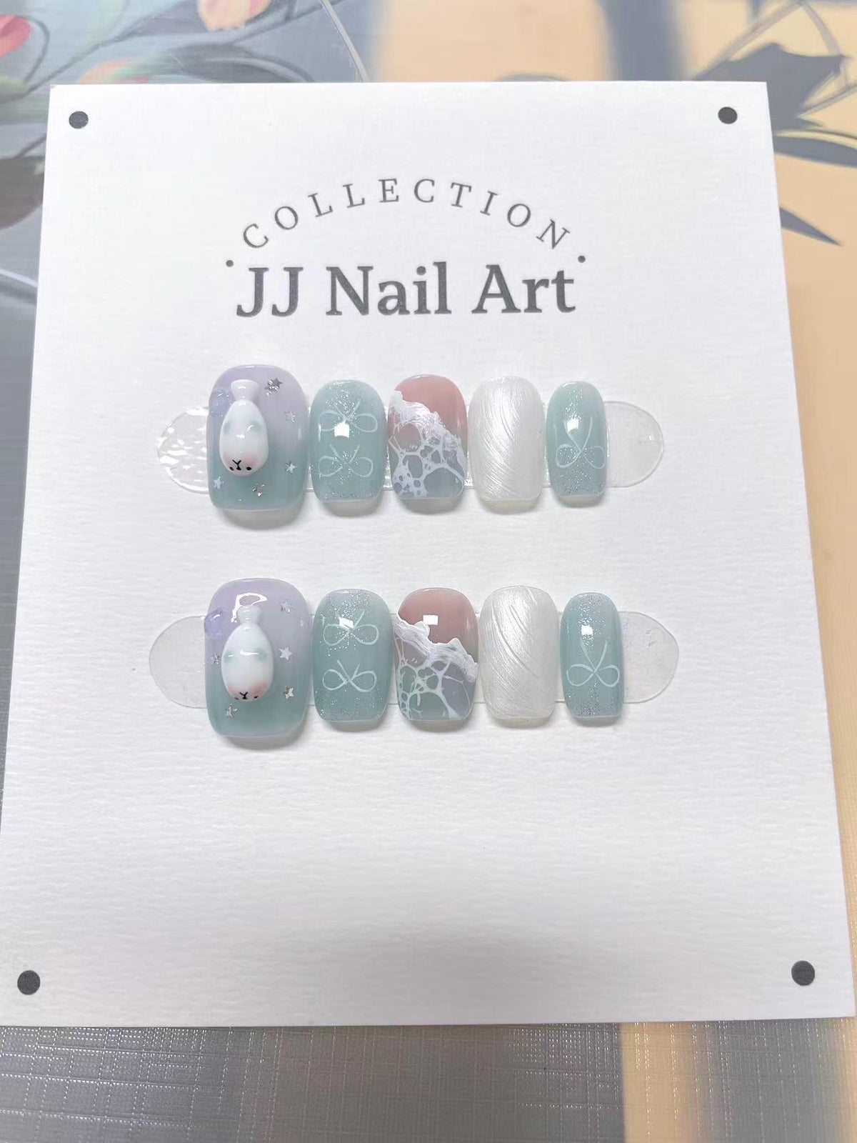 Beach Hand Painted Press On Nails: Custom Shape Reusable Nail Set