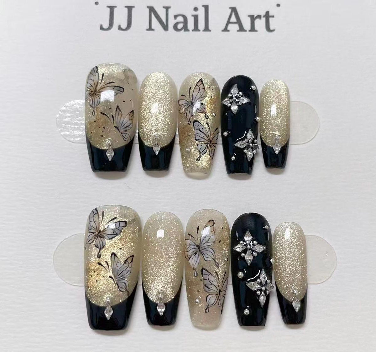 Hand Painted Butterfly Press On Nails: Custom Nail Shape, Reusable Fake Nails