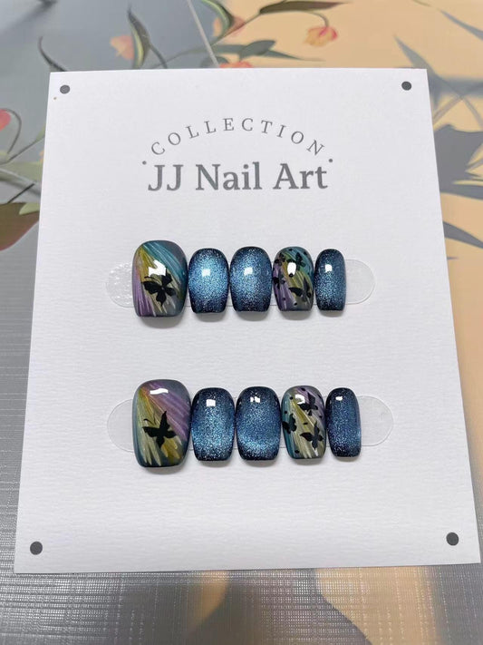 Shorting Light Butterflies Press On Nails: Hand Painted Reusable Fake Nails