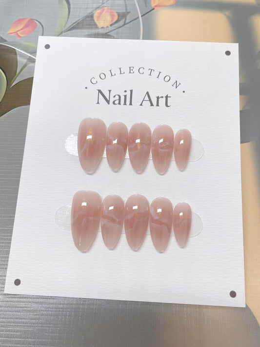 Handmade Nude Marble Press On Nails, Reusable Fake Nails