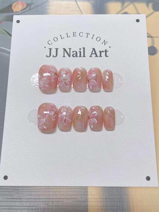 Blooming Lilies Handmade Press On Nails: Reusable Custom Shape Set