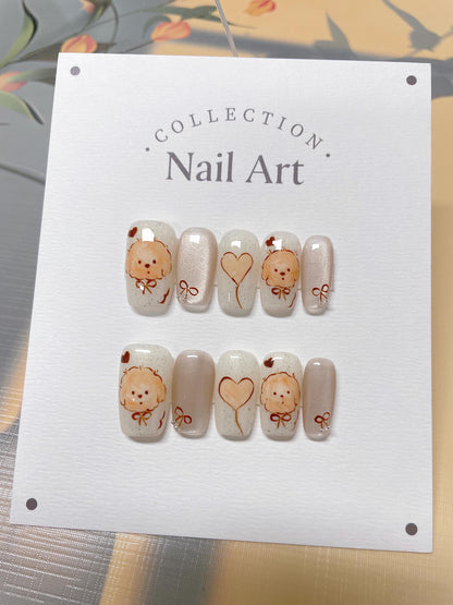 Hand Painted Dog Bow Tie Press On Nails: Reusable Artist Faux Nails