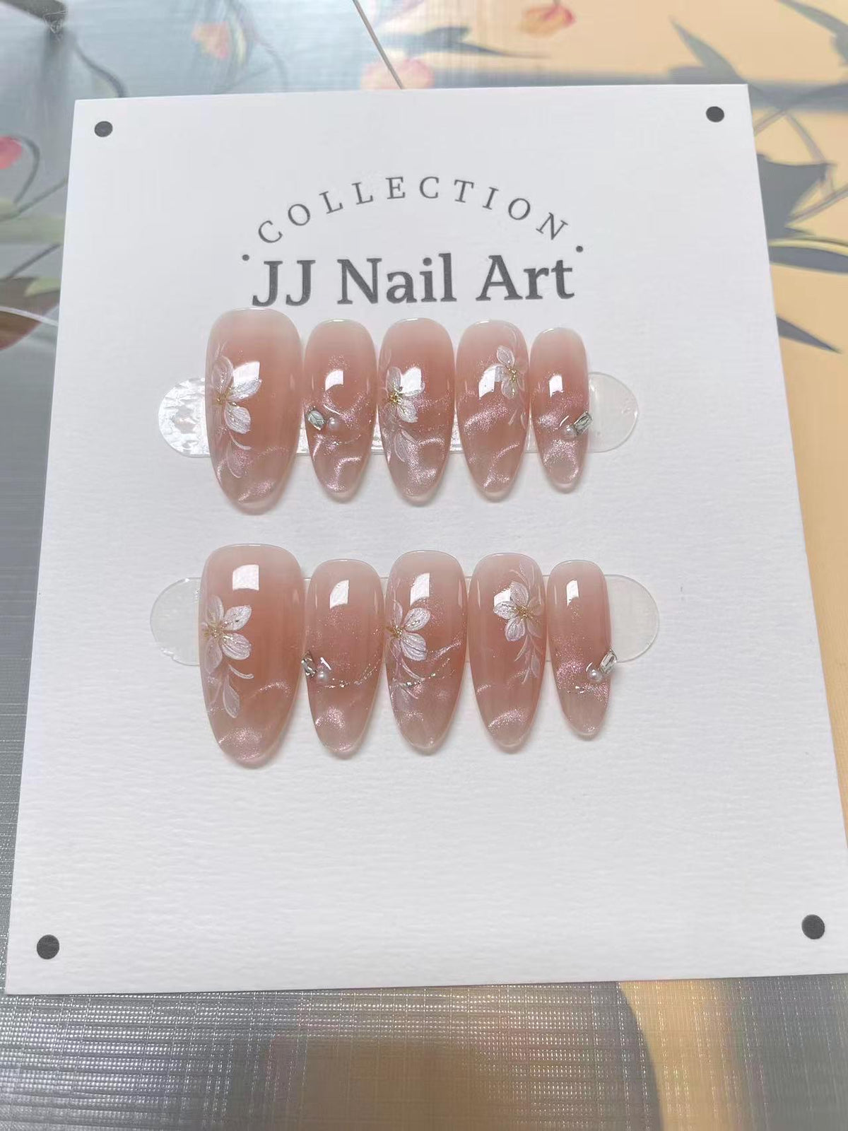 Water Ripples Petals Press On Nails: Custom Shape Reusable Set