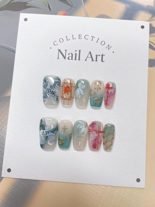 Dragon Cloud Hand-Painted Press On Nails: Reusable Artist Faux Nails