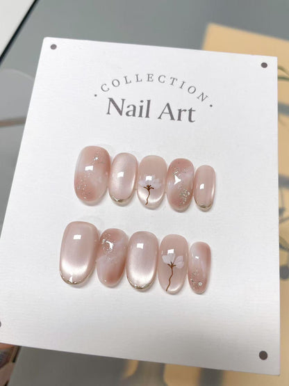 Hand Painted Flower Press On Nails: Reusable Artist Faux Nails