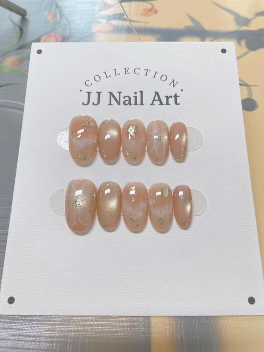 Handmade Peach Smudge Cat Eye Press On Nails: Reusable Nail Set