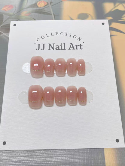 Blush Hand Painted Press On Nails: Custom Shape Reusable Nail Set