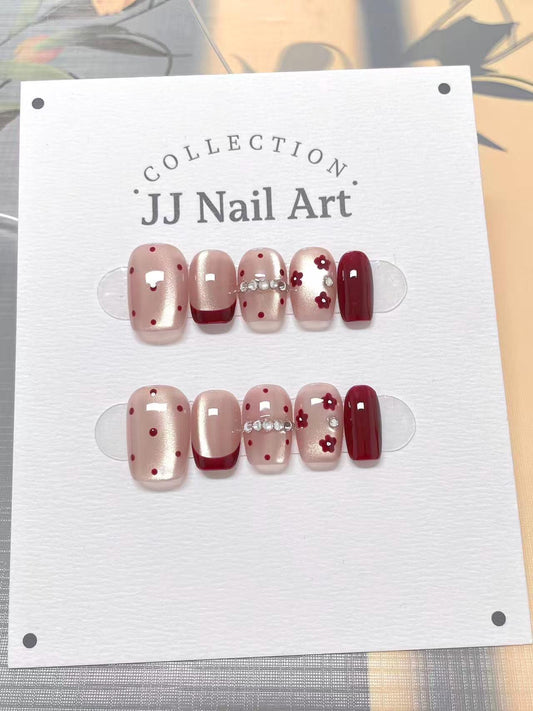 Polka Dots Hand Painted Press On Nails: Custom Shape Reusable Nail Set