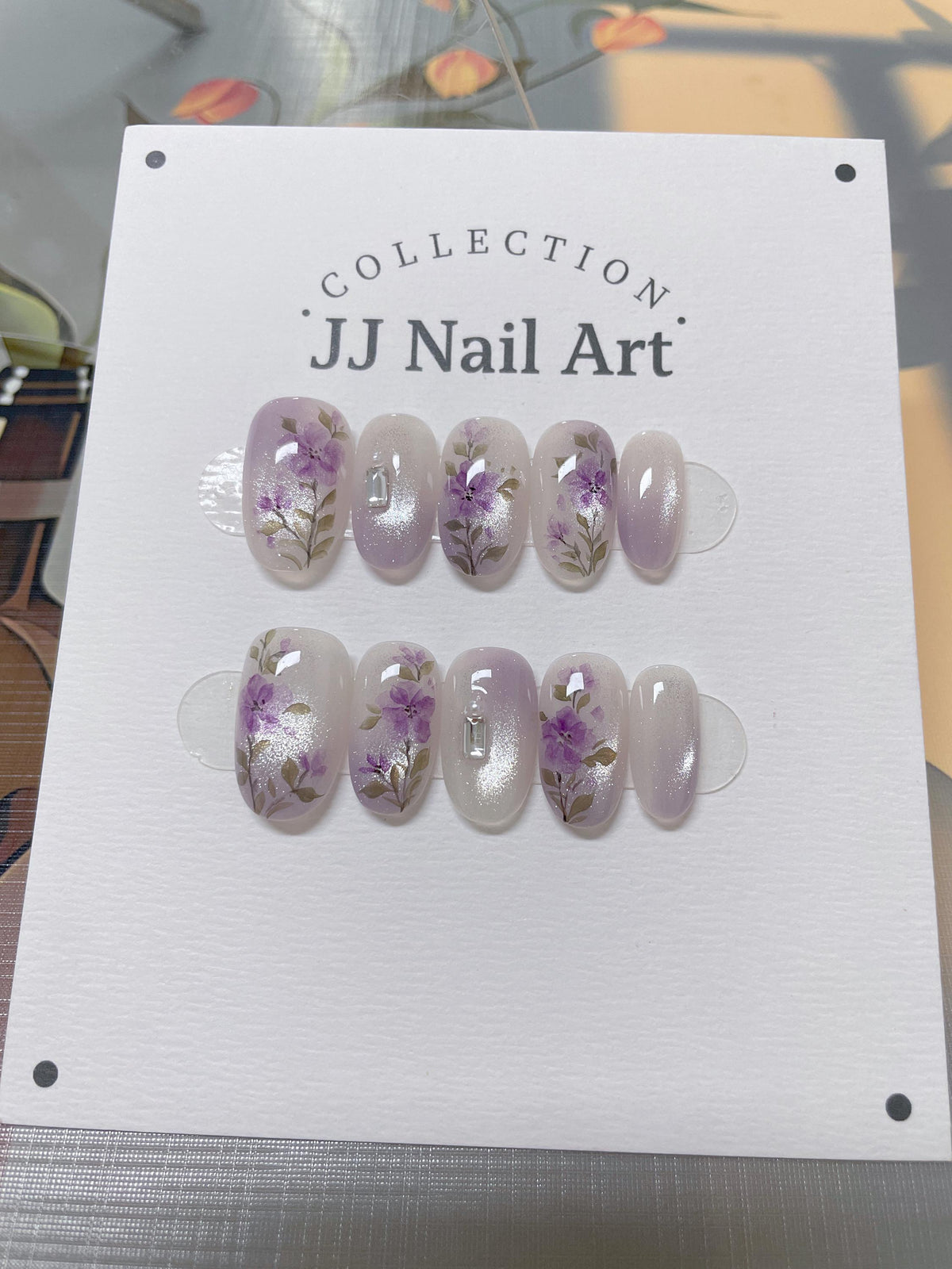 Handmade Purple Flowers Cat Eye Petals  Press On Nails: Reusable Set