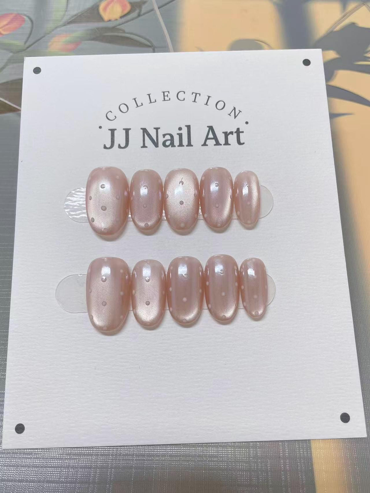 Polka Dots Cat Eye Hand Painted Press On Nails: Custom Shape Reusable Nail Set