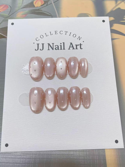 Polka Dots Cat Eye Hand Painted Press On Nails: Custom Shape Reusable Nail Set