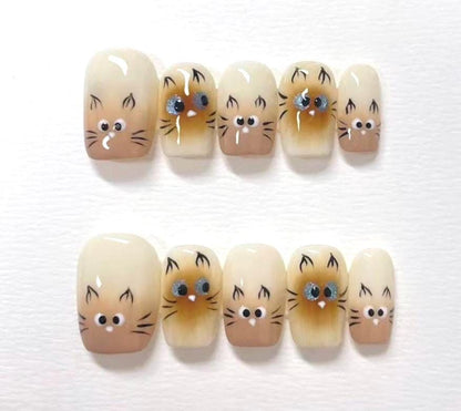 Handmade Kitty Press On Nails - Reusable Faux Nails