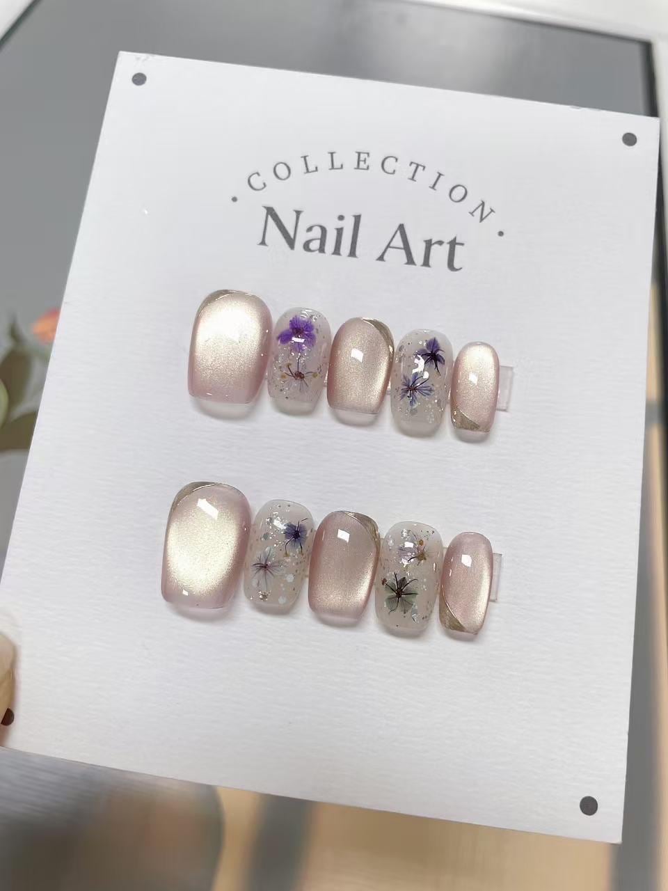 Hand Painted Press On Nails: Maple Ivy Floral Reusable Faux Nails