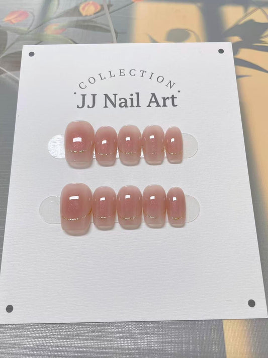 Blush Hand Painted Press On Nails: Custom Shape Reusable Nail Set
