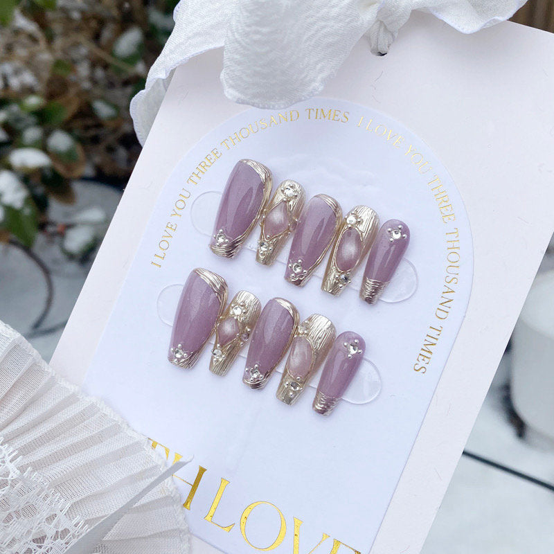 Falling Cherry Blossom Press On Nails: 3D Gel, Medium Coffin