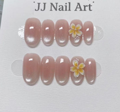 Handmade Flower Cat Eye Press On Nails: Reusable Custom Shape Set