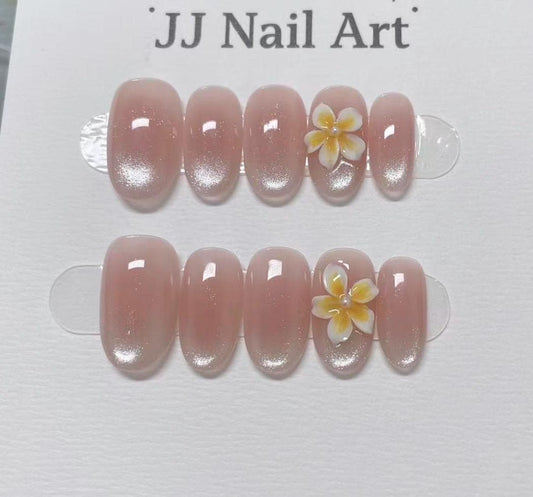 Handmade Flower Cat Eye Press On Nails: Reusable Custom Shape Set