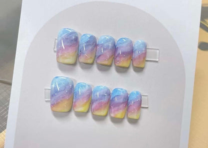 Handmade Palm Tree Press On Nails: Colorful Gel Fake Nails