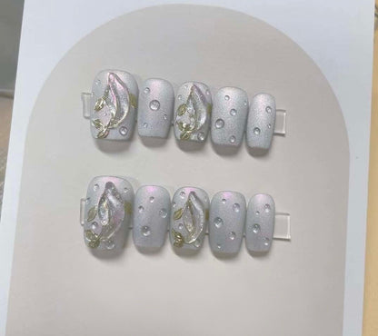 Handmade Iridescent Press On Nails: Reusable Gel Faux Nails