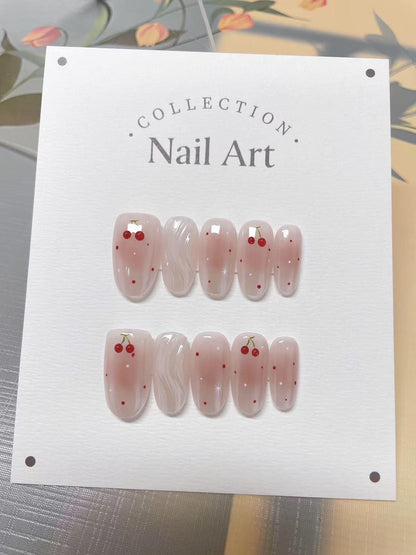 Cherry Rain Press On Nails: Hand Painted Reusable Faux Nails