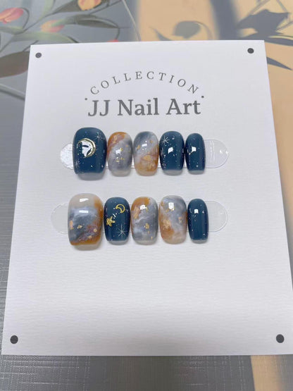 Blue Smudge Handmade Press On Nails: Reusable Custom Shape Set