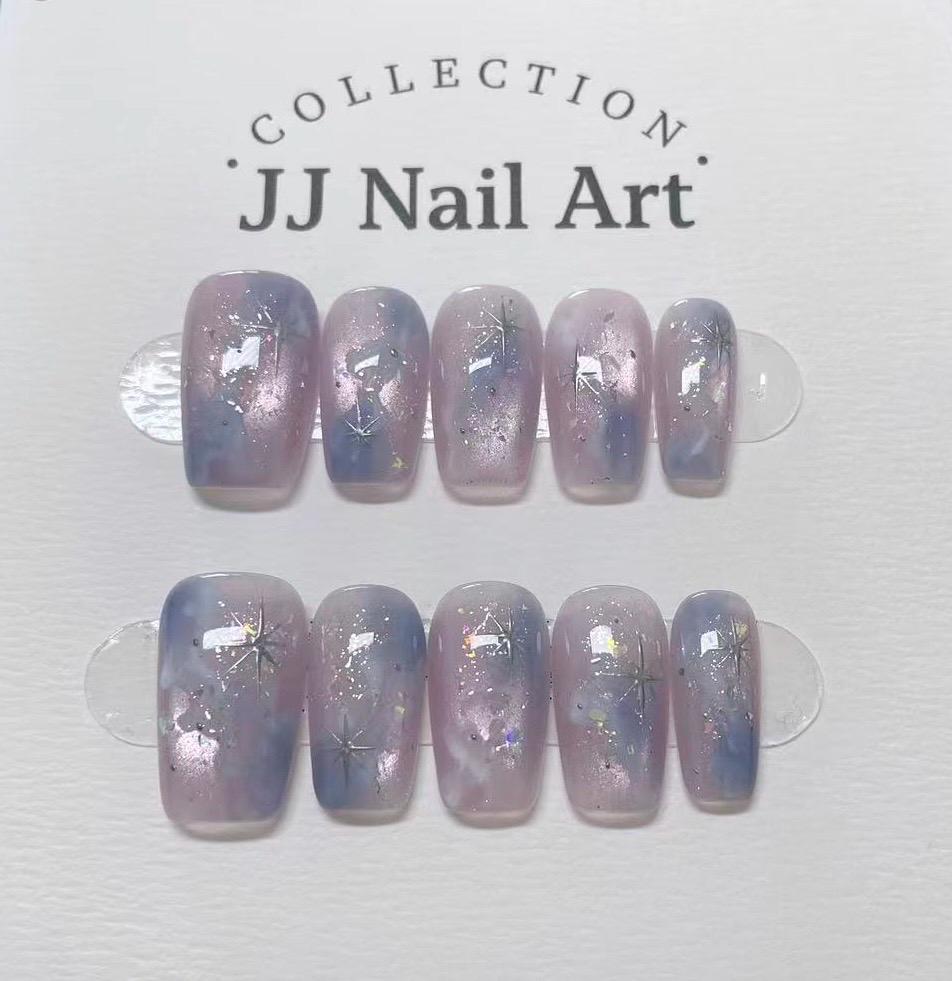 Handmade Purple Smudge Press On Nails: Reusable Set