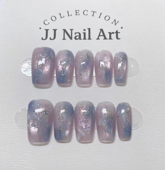 Handmade Purple Smudge Press On Nails: Reusable Set