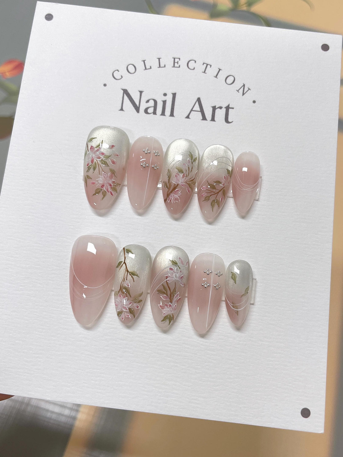 Spring Flower Press On Nails: Hand Painted Reusable Faux Nails