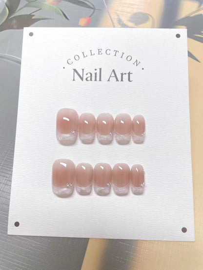 French Tip Press On Nails: Hand Painted Reusable Faux Nails