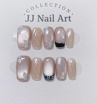 Cat Eye Pink Press On Nails: Reusable Custom Shape Set