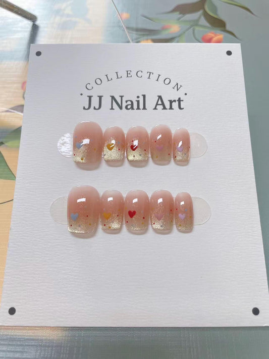 Handmade Colorful Hearts Press On Nails: Reusable Set