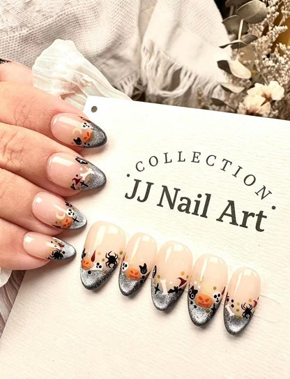 Handmade Halloween French Tips Press On Nails: Reusable Set