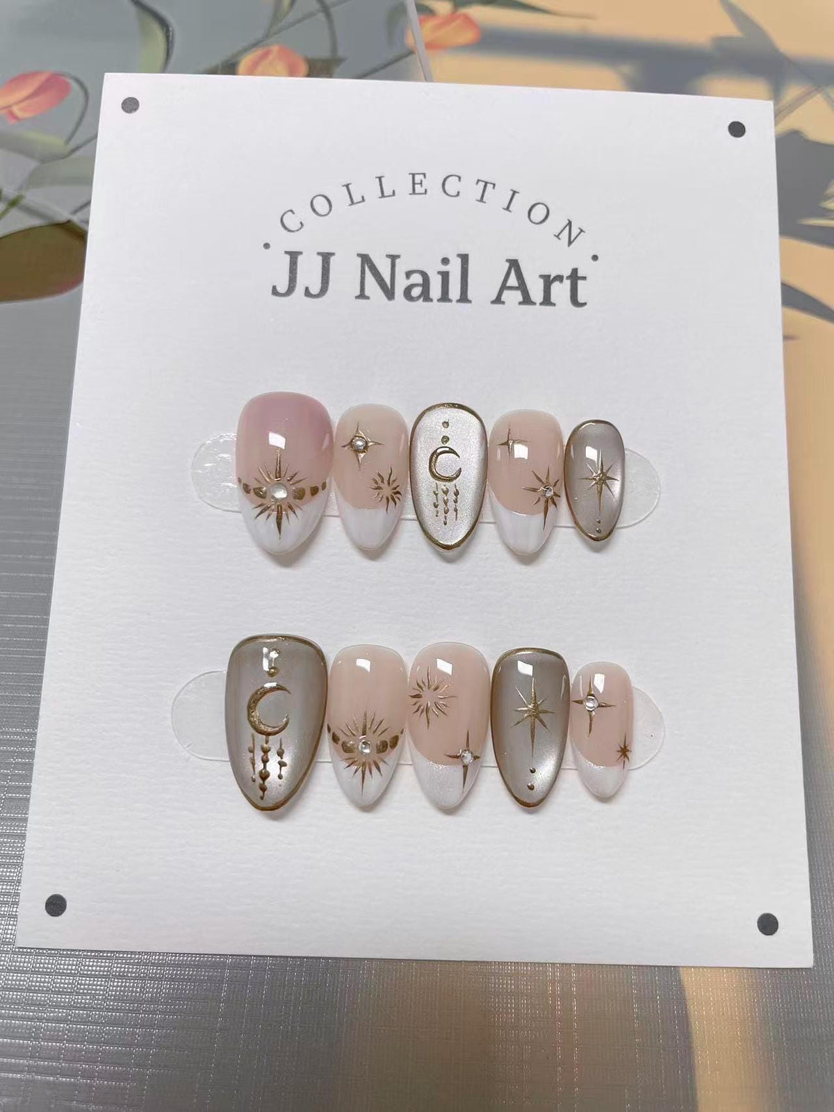 French Tips Cat Eye Press On Nails: Hand Painted Reusable Fake Nails