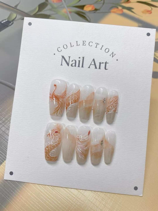 Hand Painted Dragon Press On Nails: Colorful Gel Nail Art