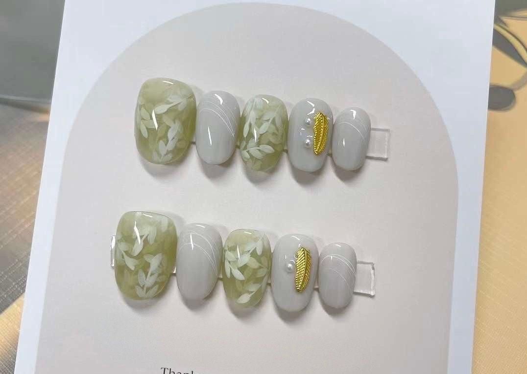 Handmade Palm Tree Press On Nails: Colorful Gel Fake Nails