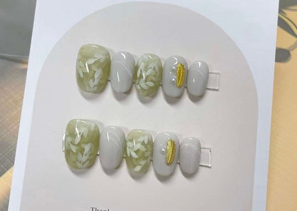 Handmade Palm Tree Press On Nails: Colorful Gel Fake Nails