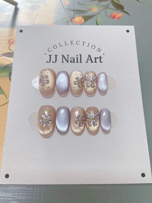 Handmade 3D Floral Press On Nails: Reusable Set, Butterfly Accent