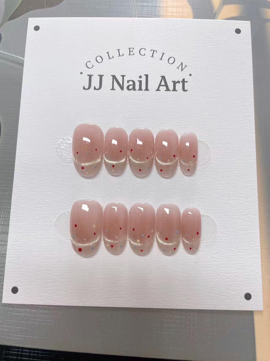 Polka Dot Cat Eye Press On Nails: Hand-Painted Reusable Fake Nails
