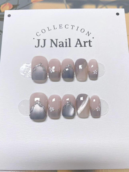 Cat Eye Tips Hand Painted Press On Nails: Custom Shape Reusable Nail Set