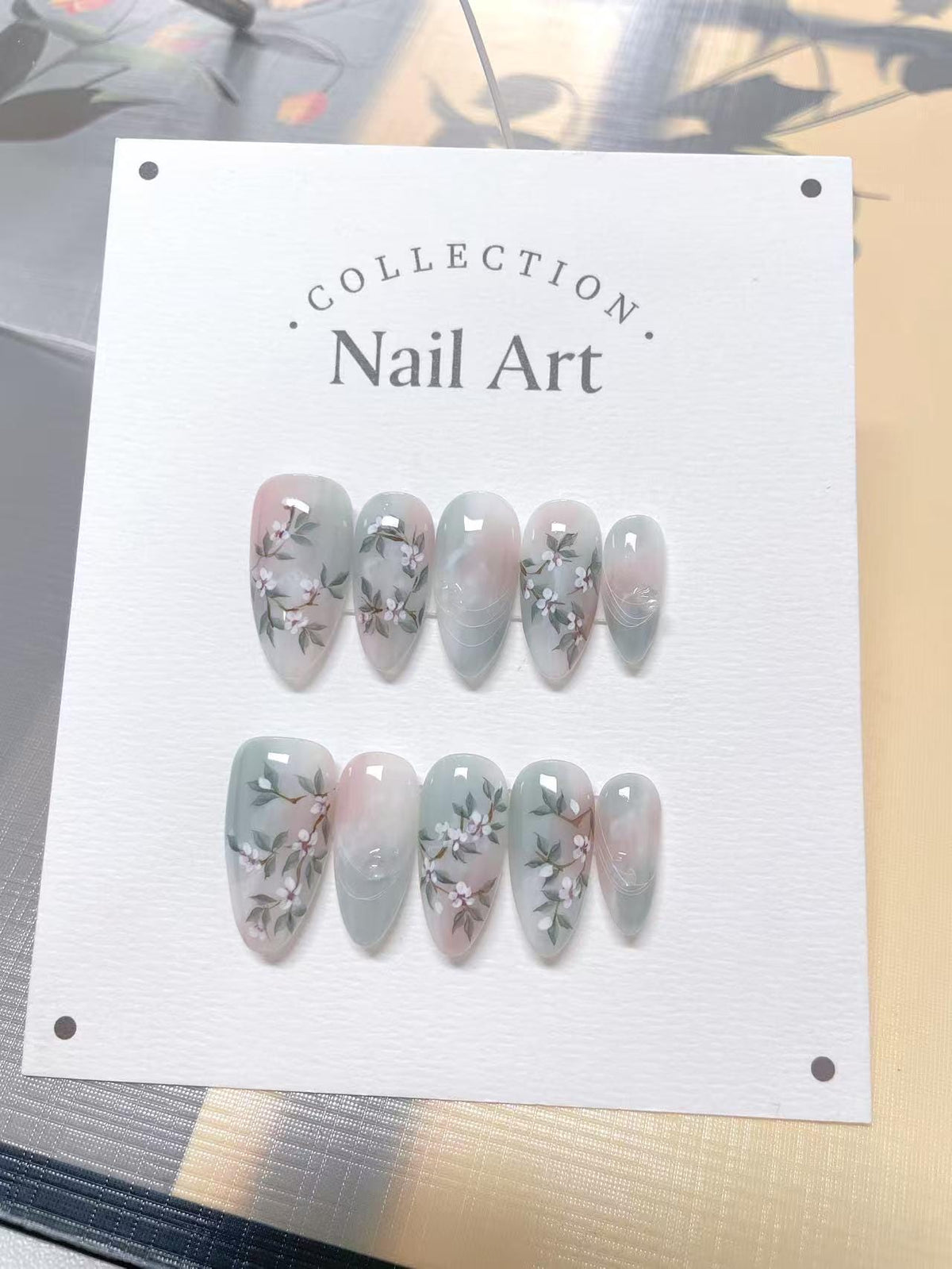 Spring Flowers Press On Nails: Hand Painted Reusable Faux Nails