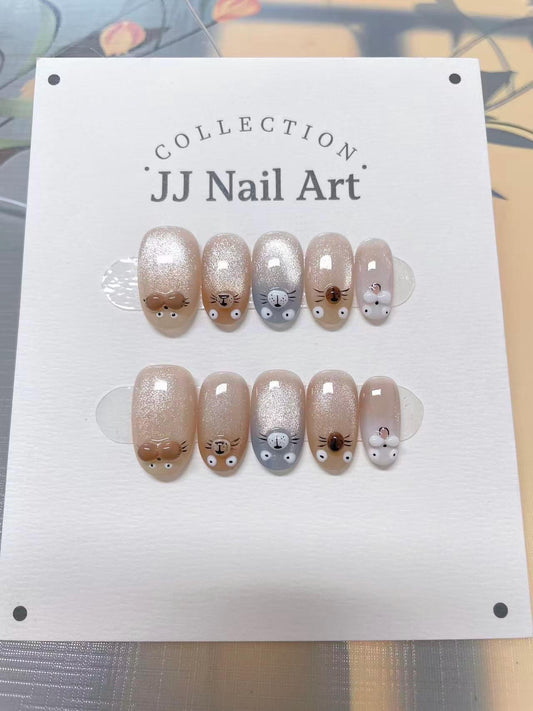 Cute Monsters Hand Painted Press On Nails: Custom Shape Reusable Nail Set