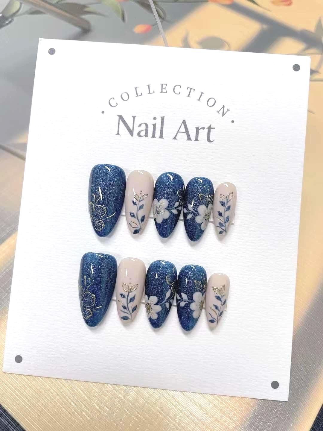 Handmade Fall Flower Press On Nails: Reusable Gel Faux Nails
