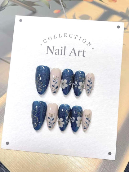 Handmade Fall Flower Press On Nails: Reusable Gel Faux Nails