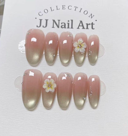 3D Handmade Petals Ombre Press On Nails: Custom Shape Reusable Set