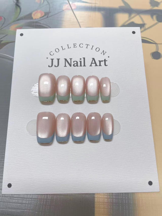 Hand Painted Pretty French Press On Nails: Reusable Custom Shape Set