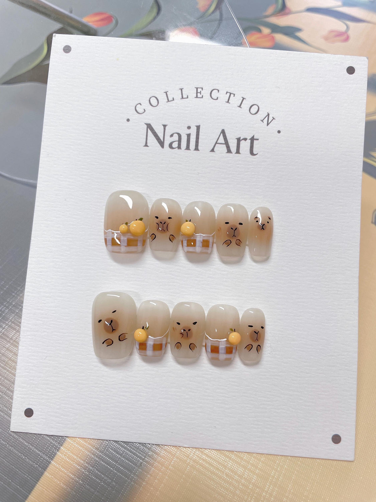 Hand Painted Capybara Press On Nails: Reusable Pet Nails