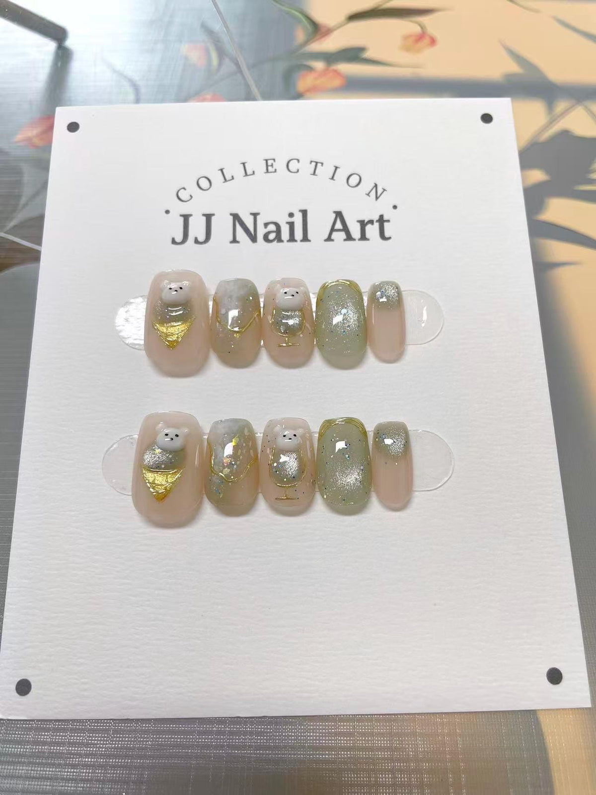 Handmade Bear Press On Nails: Reusable Set, Nail Art Design